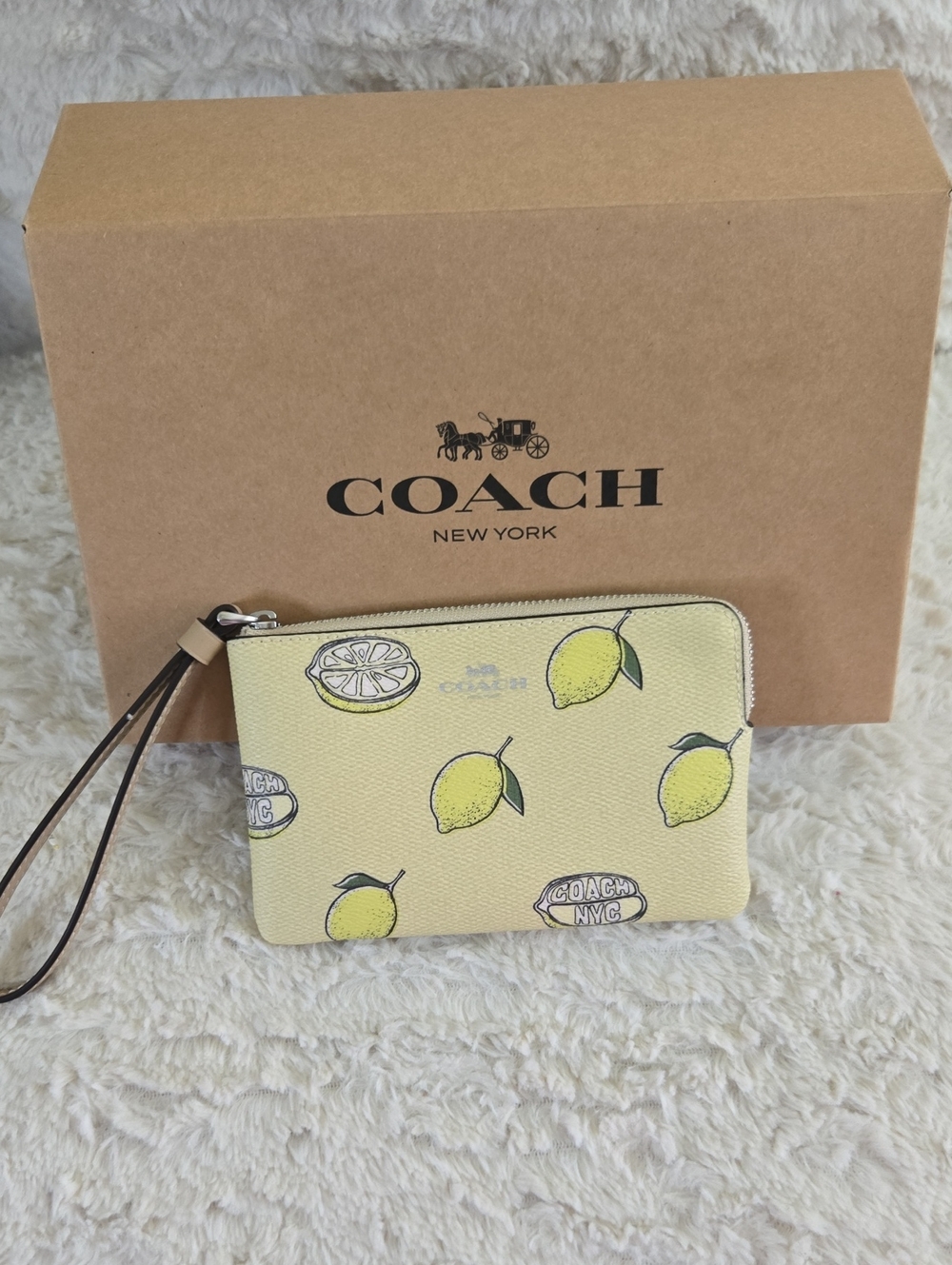 Coach Yellow Lemon Print Wristlet Clutch With Coach Box Very Giftable